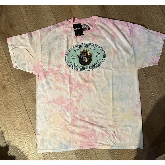 Forever 21 Tops - Forever 21 Smokey Bear Tie-Dye Graphic Tee Pink Multicolor 2X Cotton Plus